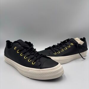 Converse Chuck Taylor All Star Size 8 Black Leather Low Top Gold Eyelets Sneaker